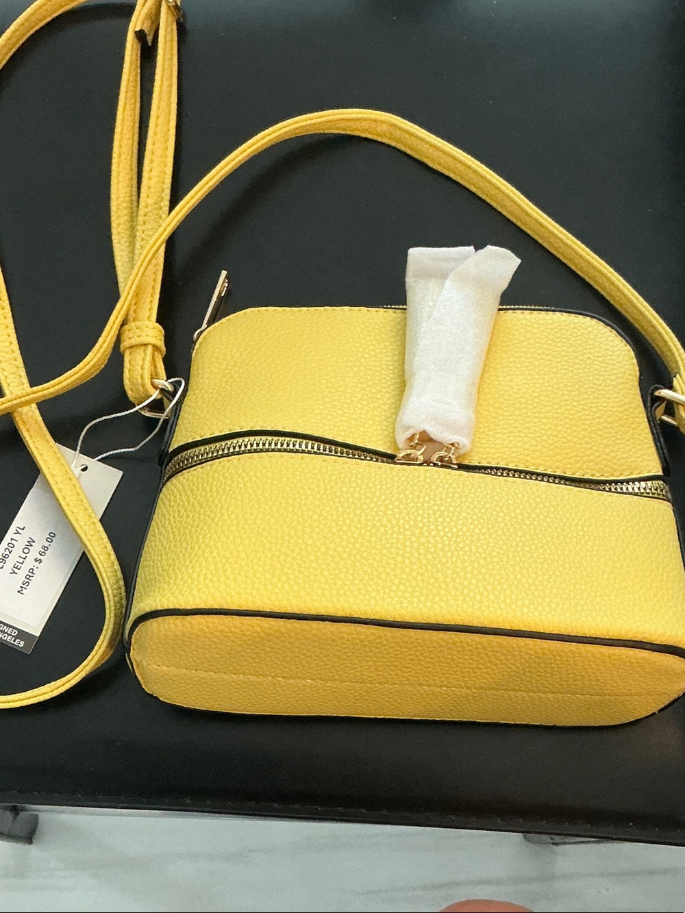 Women's Pebbled Yellow Crossbody Bag with Front Zip Pocket